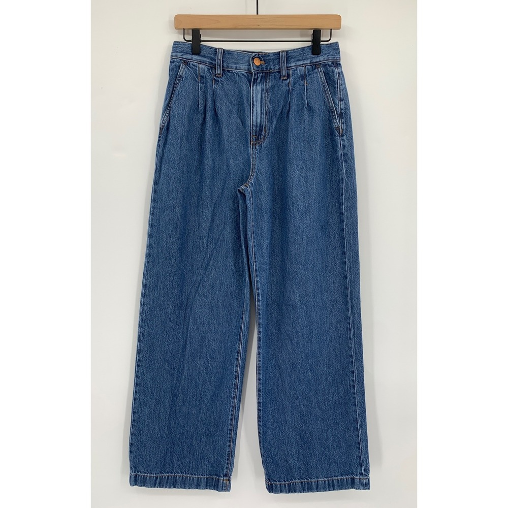 Madewell Wide Leg Jeans Womens 26 Blue Baggy Straight Pleated Trousers Denim